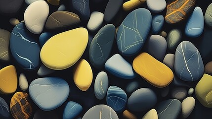 close up of flat smooth rocks in river