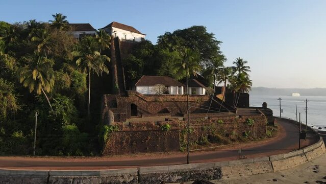 An Aerial shot of Reis Magos Fort in Goa, India
