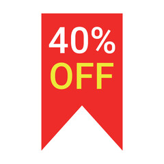 red 40 percent discount label on white background