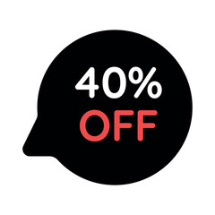 black 40 percent discount tag on white background