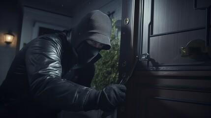 Burglary or thief breaking into a home opens

