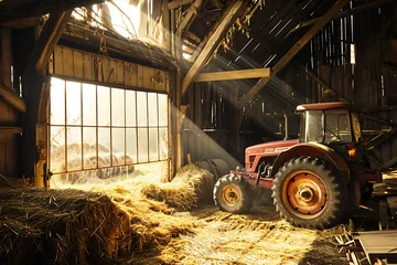 Fotobehang tractor with hay bales © Malik