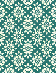 Vector seamless pattern. Tile in retro style with sunflowers. Stylized flower in geometric diamond pattern for wallpaper and textile