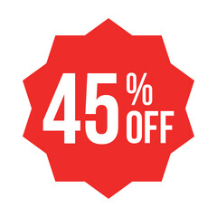 red 45 percent discount label on white background