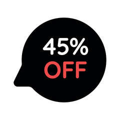 black 45 percent discount tag on white background