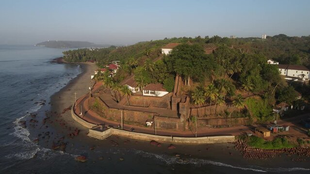 An Aerial shot of Reis Magos Fort in Goa, India
