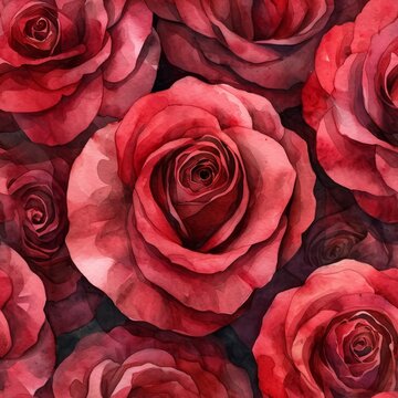 Watercolor Painted Red Roses Pattern