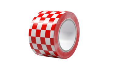 Red and White Checkered Tape on White Background. On a White or Clear Surface PNG Transparent Background.