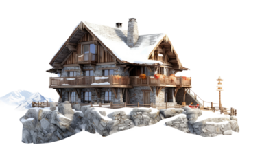 A Picture of a House in the Snow. On a White or Clear Surface PNG Transparent Background.