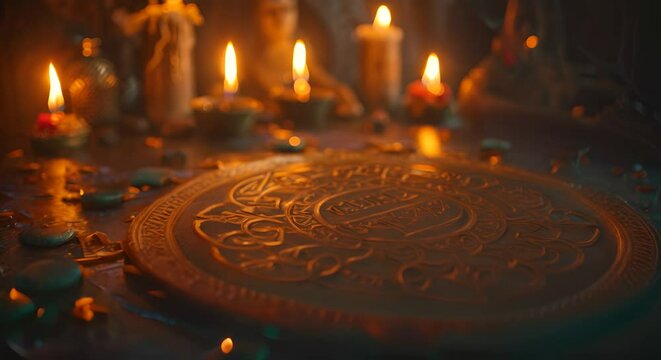 Divination ritual with ancient runes and candles