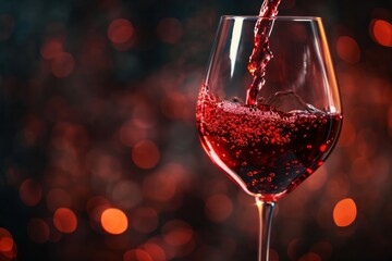 Red wine pouring into wine glass - obrazy, fototapety, plakaty