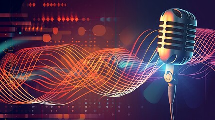 A musical and audio background with a microphone
