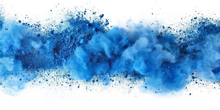 a blue splash painting on black background, blue powder dust paint blue explosion explode burst isolated splatter abstract. blue smoke or fog particles explosive special effect 