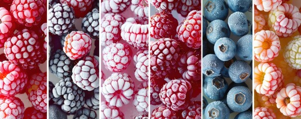 Ice berries: photo with white lines separating frozen fruit into parts