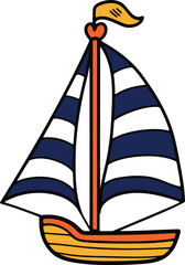 Hand Drawn Sailboat or fishing boat in flat style