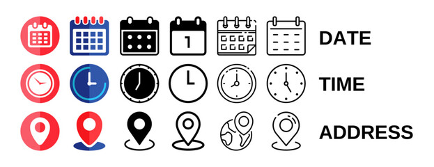 Date, Time, Address or Place Icons Symbol 09
