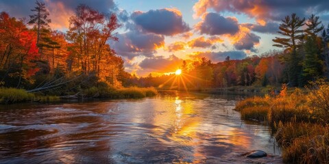 Obraz premium sunset over water, beautiful landscape