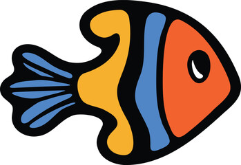 Hand Drawn deep sea fish in flat style