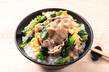 ターサイと豚肉のオイスターソース炒め丼