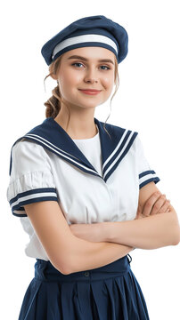 young woman in a sailor outfit isolated on white