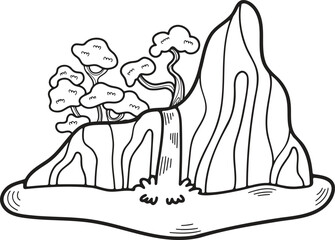 Hand Drawn island and waterfall in flat style