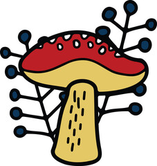 Hand Drawn Mushrooms or poisonous mushrooms in flat style