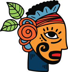 Hand Drawn tribal mask in flat style