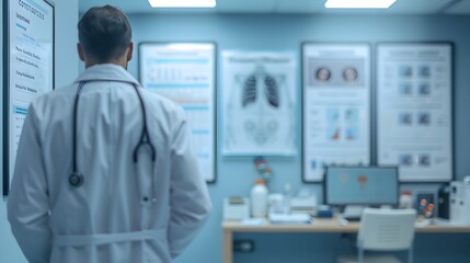 Obraz premium Medical Posters in a Defocused Doctor's Office: A Study of Respiratory Anatomy