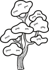Hand Drawn Japanese and Chinese style bonsai trees in flat style