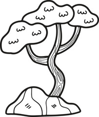 Hand Drawn Japanese and Chinese style bonsai trees in flat style