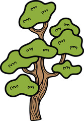 Hand Drawn Japanese and Chinese style bonsai trees in flat style