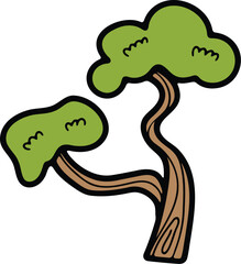 Hand Drawn Japanese and Chinese style bonsai trees in flat style