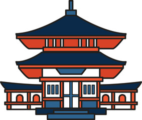 Hand Drawn Japanese and Chinese style pavilions or pagodas in flat style