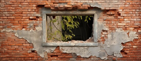 Crack in an aged brick structure and a classic window