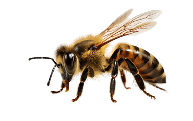 Close Up of Bee on White Background. On a White or Clear Surface PNG Transparent Background.