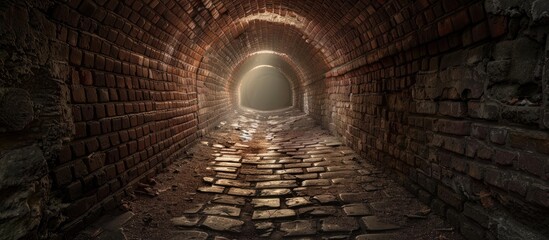 End of brick tunnel in historic stronghold - obrazy, fototapety, plakaty