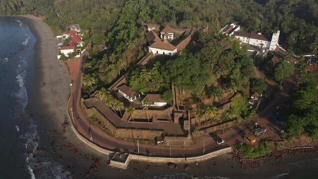 An Aerial shot of Reis Magos Fort in Goa, India
