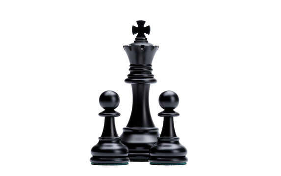 Black Chess Set on White Background. On a White or Clear Surface PNG Transparent Background.