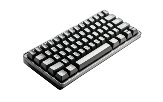Black and White Computer Keyboard on White Background. On a White or Clear Surface PNG Transparent Background.