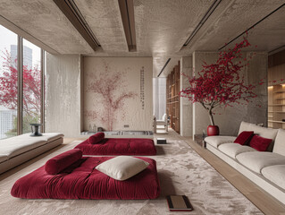 Relaxation Room with Cream Daybed in Burgundy