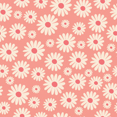 Seamless pattern with daisies on a peach background. Design of fabric, cover, packaging. Summer bright print.