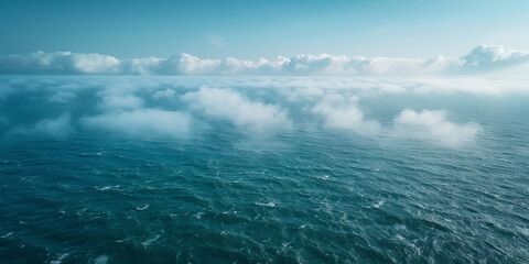  electricity wind turbine on blue sea with blue sky with foggy weather, offshore wind farm,