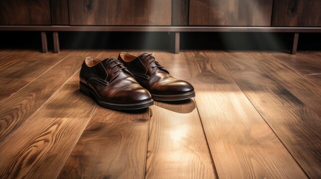 A Pair of Men's Dress Shoes on a Hardwood Floor