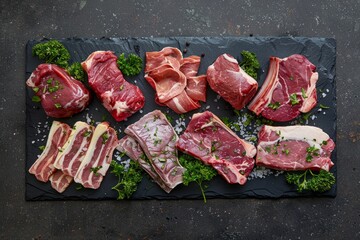 Gourmet Selection of Raw Meats on Slate for Culinary Experts