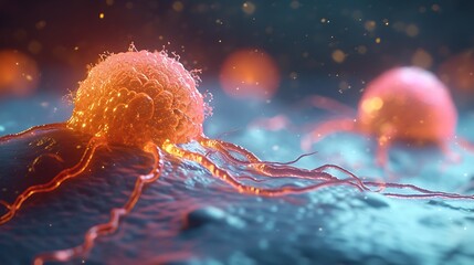 3d close up Concept of cancer cell attacking body - obrazy, fototapety, plakaty