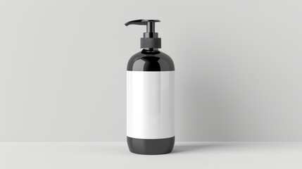 Front view of a black and white soap dispenser placed on a white surface - obrazy, fototapety, plakaty