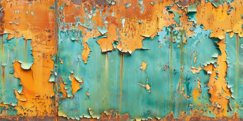 green teal rusty metal surface with clear signs of corrosion and rust formation. Suitable for backgrounds, textures, industrial concepts, or designs with a weathered