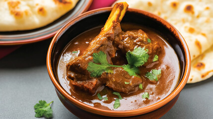 Rich Lamb Mutton Curry with Tandoori Roti - Indian Main Course Cuisine