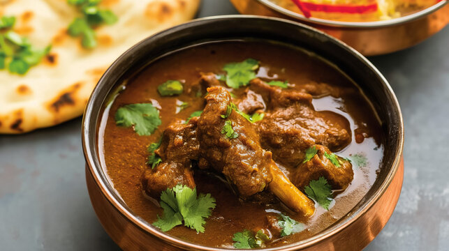 Rich Lamb Mutton Curry with Tandoori Roti - Indian Main Course Cuisine