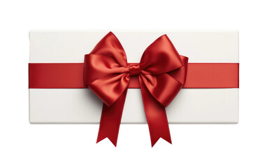 White Box With Red Ribbon and Bow. On a White or Clear Surface PNG Transparent Background.
